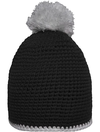 Daiber MB 7964 Háčkovaná čepice s kontrast. lemem a bambulí 03.7964 black/light grey Daiber MB 7964 Háčkovaná čepice s kontrast. lemem a bambulí 03.7964 black/light grey