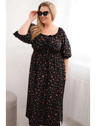 Dámská suknička Plus Size s dekoltem na šňůrky a elastickým pasem černá