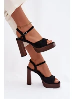 Dámské sandály na podpatku a platformě z eko semiše Černé Gralisse