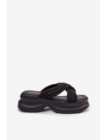 Materiálové dámské pantofle na platformě s pásky Černé Liorine