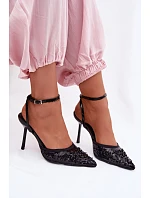 Dámské sandály na podpatku zdobené flitry a korálky Černé Nedira