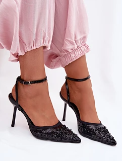 Dámské sandály na podpatku zdobené flitry a korálky Černé Nedira