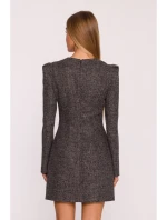 M869 Tweed šaty s výstřihem do V - černé M869 Tweed šaty s výstřihem do V - černé