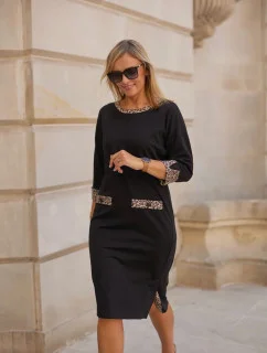 Denní šaty M416 - černo-hnědé - La Aurora