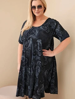 Dámské viskózové šaty Plus Size s krátkým rukávem a paisley střihem černá