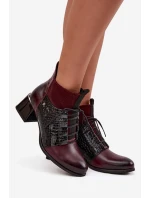 Zazoo 60503 kožené kotníkové boty na podpatku vyhřívané bordó