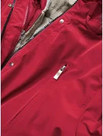 Červeno-tmavě béžová dámská zimní bunda s mechovitou kožešinovou podšívkou (w553) Červeno-tmavě béžová dámská zimní bunda s mechovitou kožešinovou podšívkou (w553)