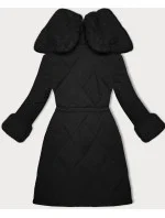 Černo-černá prošívaná zimní bunda s kožešinovou podšívkou Way Mode (WD202308)