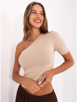 Béžové dámské tričko přes jedno rameno (190101)