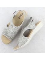 Dámské zvýšené elastické květinové sandály šedé barvy Unisoft 7196