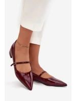Lakované baleríny na jemném podpatku s páskem Bordové Isvella