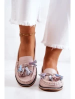 Dámské kožené mokasíny s třásněmi růžove Laressa