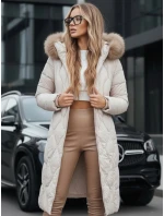 Dámská prošívaná zimní bunda s kožešinou ecru FashionStreet TY5510 Dámská prošívaná zimní bunda s kožešinou ecru FashionStreet TY5510