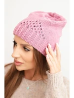 Dámská zimní pletená čepice s ozdobným vzorem a kamínky K449 fialová světlá