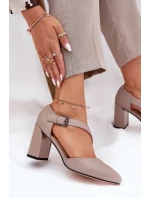 Kožené Lodičky Na Podpatku S Přezkou Vinceza 91133 Šedé