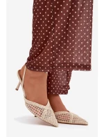 Sandály z pleteniny na jehlovém podpatku světle béžové Hanelis