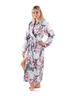 Dámský župan Aisha 2126 0012 Tmavě šedá s květy pivoňky - Vestis