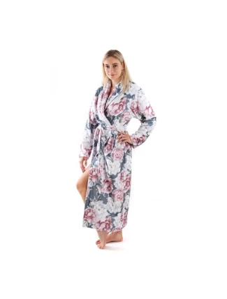 Dámský župan Aisha 2126 0012 Tmavě šedá s květy pivoňky - Vestis