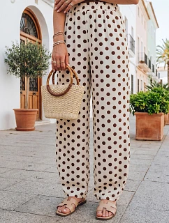 Dámské široké lyocellové kalhoty béžové s hráškem FashionStreet UY3069