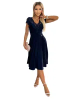 381-4 LINDA - šifonové šaty s krajkovým výstřihem - ZELENÉ