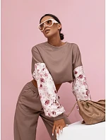 Ležérní souprava s buffovými rukávy a širokými nohavicemi cappuccino (557)