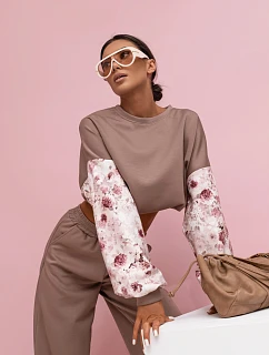 Ležérní souprava s buffovými rukávy a širokými nohavicemi cappuccino (557)