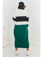 Trikolorní šaty s kapucí ecru + černá + tmavě zelená