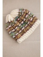 Dámská zimní čepice s barevným vláknem a elastickým stahováním K352 ecru+zelený+camelový