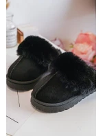 Dětské pantofle s kožešinou černé Birasta