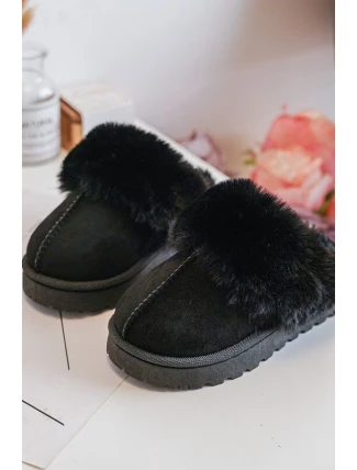 Dětské pantofle s kožešinou černé Birasta