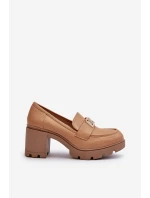 Dámské polobotky na robustním podpatku s ozdobou Camel Ranunca