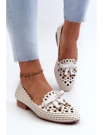 Dámské bílé lodičky s průpletovou mašlí Nestavia