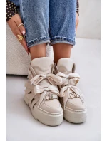 Kožené Dámské Tenisky Na Masivní Platformě Béžové CheBello 4561 Kožené Dámské Tenisky Na Masivní Platformě Béžové CheBello 4561