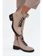 Kožené dámské kotníkové boty na nízkém podpatku Vinceza – béžové