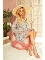 HANNAH - Dámské šifonové šaty s výstřihem na zádech a s béžovo-světle modrým vzorem typu "boho" 319-2