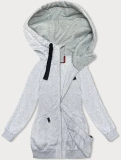 Světle šedá volná dlouhá dámská mikina se stahovacími lemy (AMG-332A)