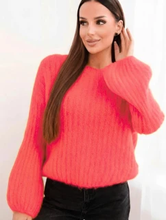 Svetr dámský z mohairu s bufáčovými rukávy malinová