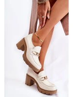 Kožené boty na sloupu se zlatým zdobením světle béžová Mikeyla