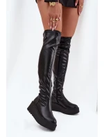 Dámské Kozačky Nad Kolena Na Platformě A S Jemným Klínem Černé Lydira Dámské Kozačky Nad Kolena Na Platformě A S Jemným Klínem Černé Lydira