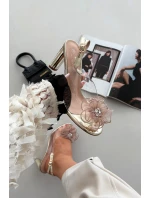 Sandály na podpatku s ozdobou a krystaly D&A MR52-236 zlaté