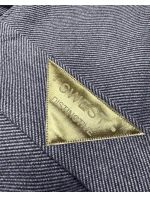 Tmavě modrý dlouhý pruhovaný dámský kabát s páskem S'West (B8542-26)