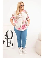 Dámská bavlněná halenka Plus Size s výstřihem do V s květinovým vzorem béžová Dámská bavlněná halenka Plus Size s výstřihem do V s květinovým vzorem béžová