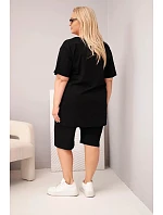 Dámská bavlněná souprava Plus Size s halenkou a kraťasy černá Dámská bavlněná souprava Plus Size s halenkou a kraťasy černá