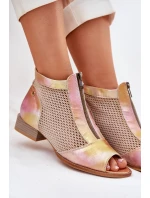 Dámské Kožené Kotníkové Boty Na Plochém Podpatku S Otevřenými Prsty Maciejka Růžovo-Oranžové 06413-15