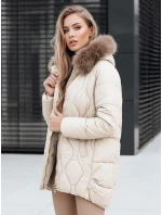 Dámská zimní bunda s kožešinou ecru FashionStreet TY5495