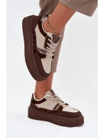 Dámské sneakersy na platformě Big Star SS274356 leopardí hnědo-bežové