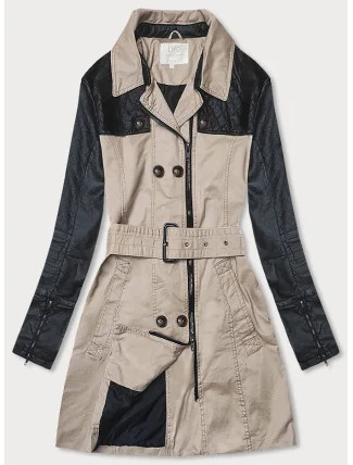 Béžový dámský kabát z různých spojených materiálů (M206) Béžový dámský kabát z různých spojených materiálů (M206)