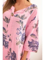 Dámská bavlněná šaty s květinovým vzorem a 3/4 rukávem světle růžová