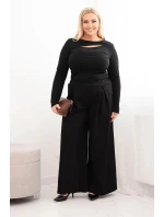Dámské kalhoty Plus Size s širokými nohavicemi a plisováním černé Dámské kalhoty Plus Size s širokými nohavicemi a plisováním černé