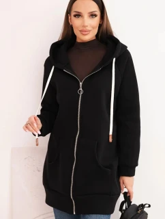 Dámská zateplená mikina s kapucí a zipem černá